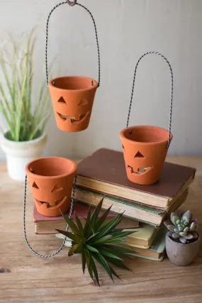 Kalalou Clay Jack-O-Lanterns With Wire Handles - Set Of 6