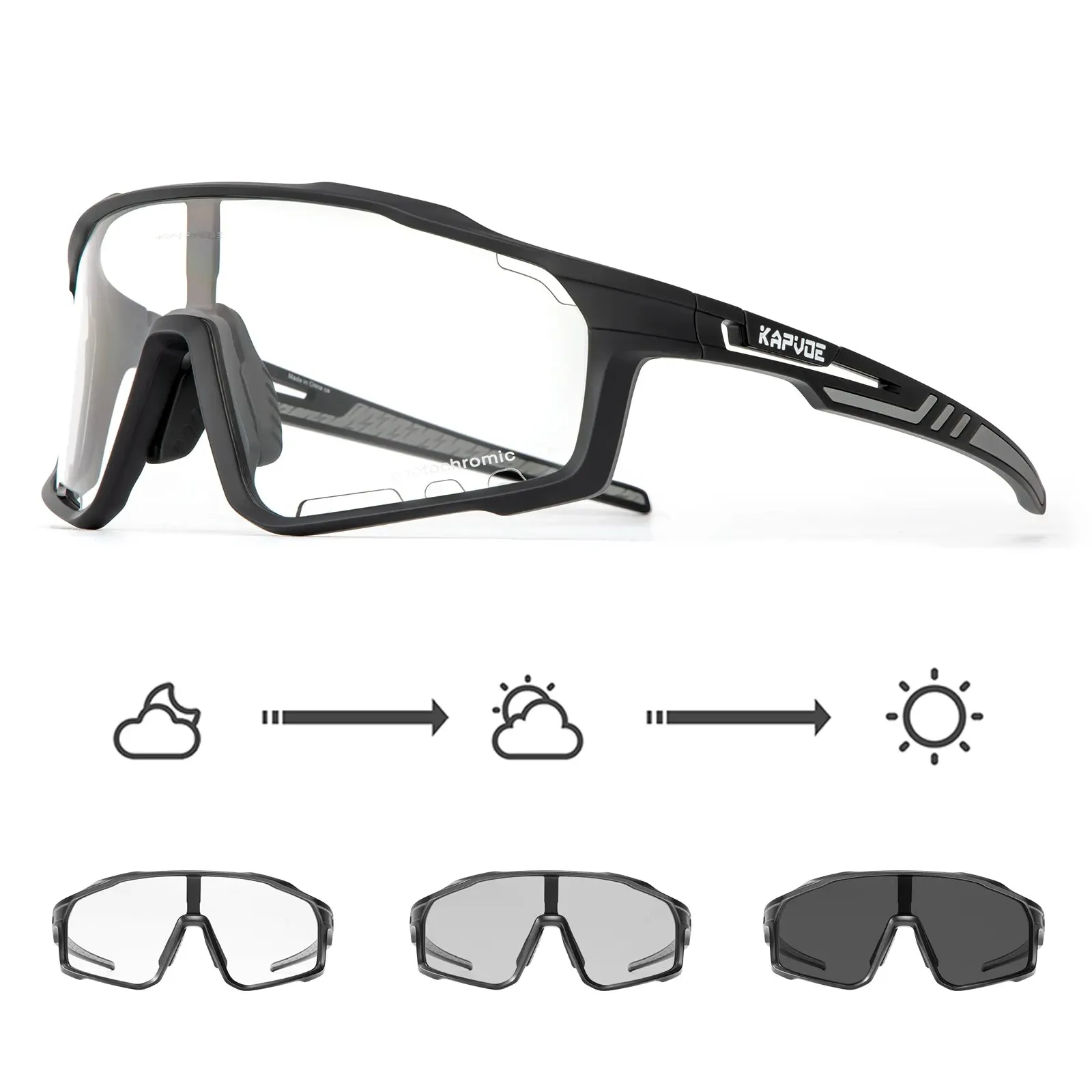 KAPVOE Men‘s Photochromic Cycling Glasses MTB Bike Finishing Sunglasses UV400 Outdoor Bicycle Glasses Women Road Glasses