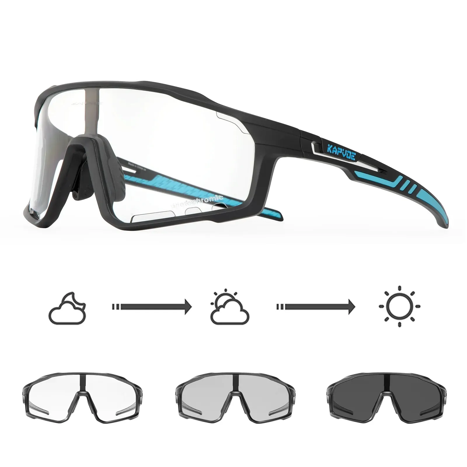 KAPVOE Men‘s Photochromic Cycling Glasses MTB Bike Finishing Sunglasses UV400 Outdoor Bicycle Glasses Women Road Glasses