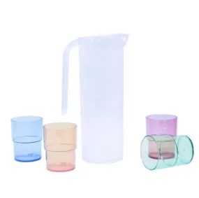 L. Gourmet Clear Hammer Design Pitcher with 4 Tumblers Set