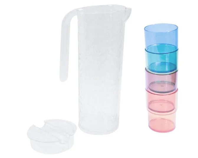 L. Gourmet Clear Hammer Design Pitcher with 4 Tumblers Set