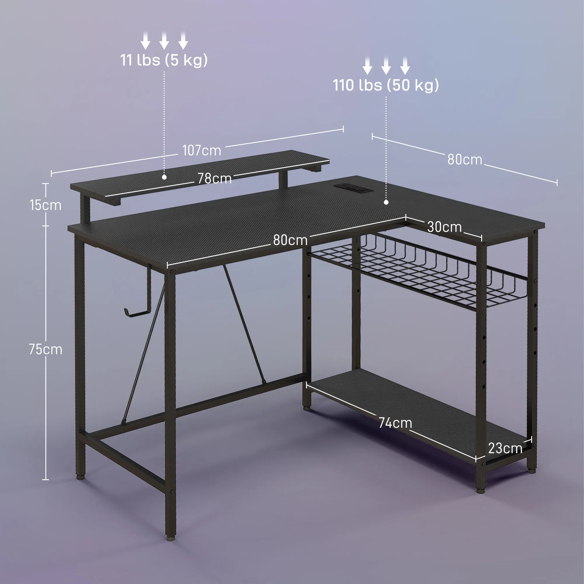 L Shaped Desk with LED Lights Reversible Corner Gaming Desk with Storage