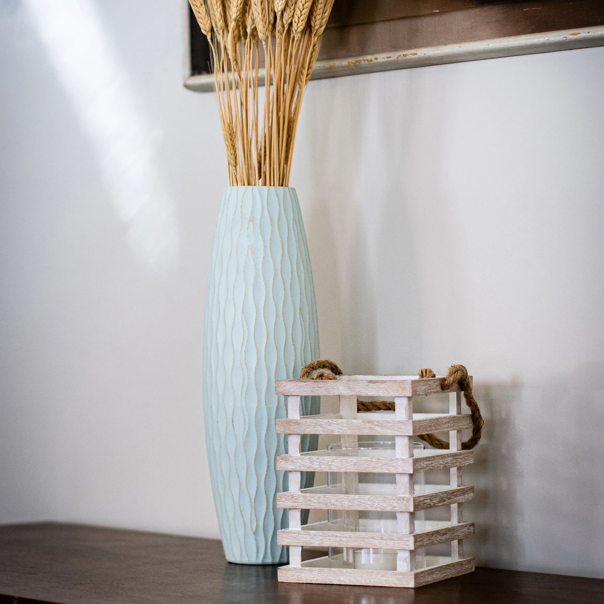 Large Weathered White Beach House Lantern