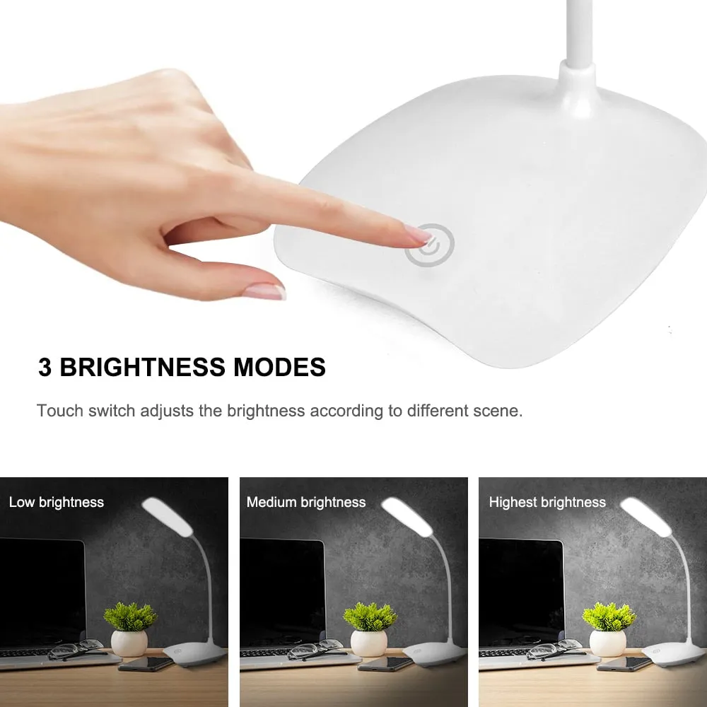 LED Desk Lamp Touch Control 3 Modes Brightness Eye-caring LED With USB Modern Table Lamp Flexible Port  For Living Room