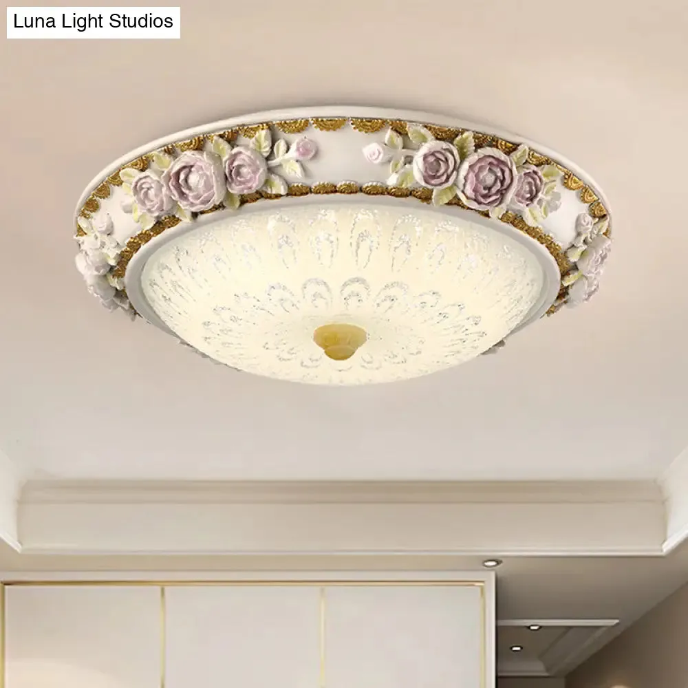 LED Dome Ceiling Lamp with Blossom Accent - White Milky Glass, Flush Mount - Sizes: 12", 16", 19.5