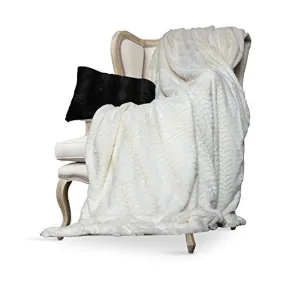 Luxurious Over-Sized Faux Fur Bed Throw Blanket  Cream