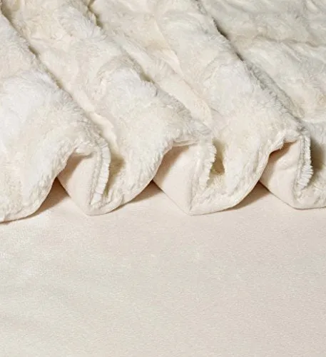 Luxurious Over-Sized Faux Fur Bed Throw Blanket  Cream