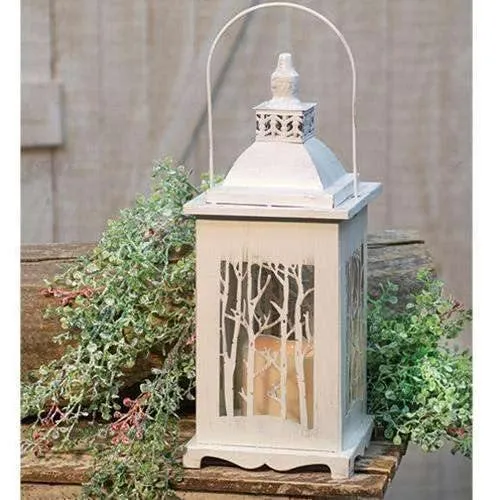 Metal & Glass Winter Forest Timer Lantern