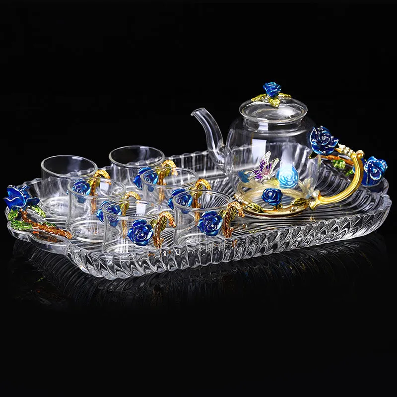 Metallic Floral Glass Tea Cup Gift Sets