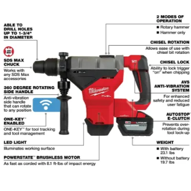 Milwaukee 2718-22HD M18 FUEL™ 1-3/4” SDS Max Rotary Hammer w/ ONE KEY™