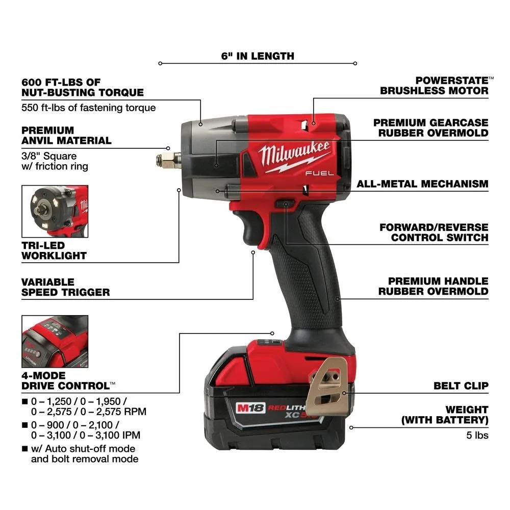 Milwaukee 3010-22 M18 FUEL 1/2" HTIW & 3/8" MTIW Automotive Combo Kit