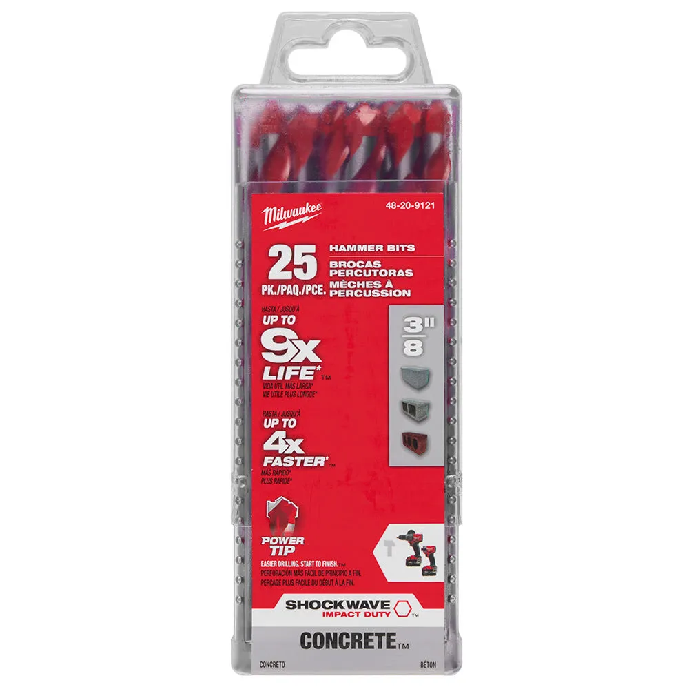 Milwaukee 48-20-9121 3/8" x 4" x 6" SHOCKWAVE™ Carbide Hammer Drill Bit Bulk 25 PK