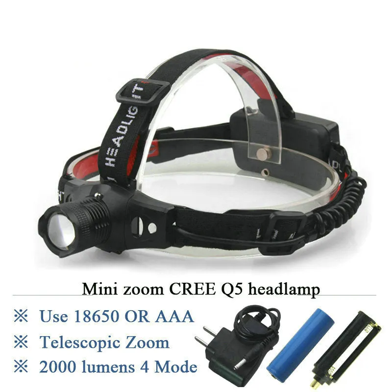 Mini LED Headlight, Zoomable Waterproof Rechargable 18650 OR AAA battery