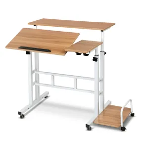 Mobile Twin Laptop Desk - Light Wood