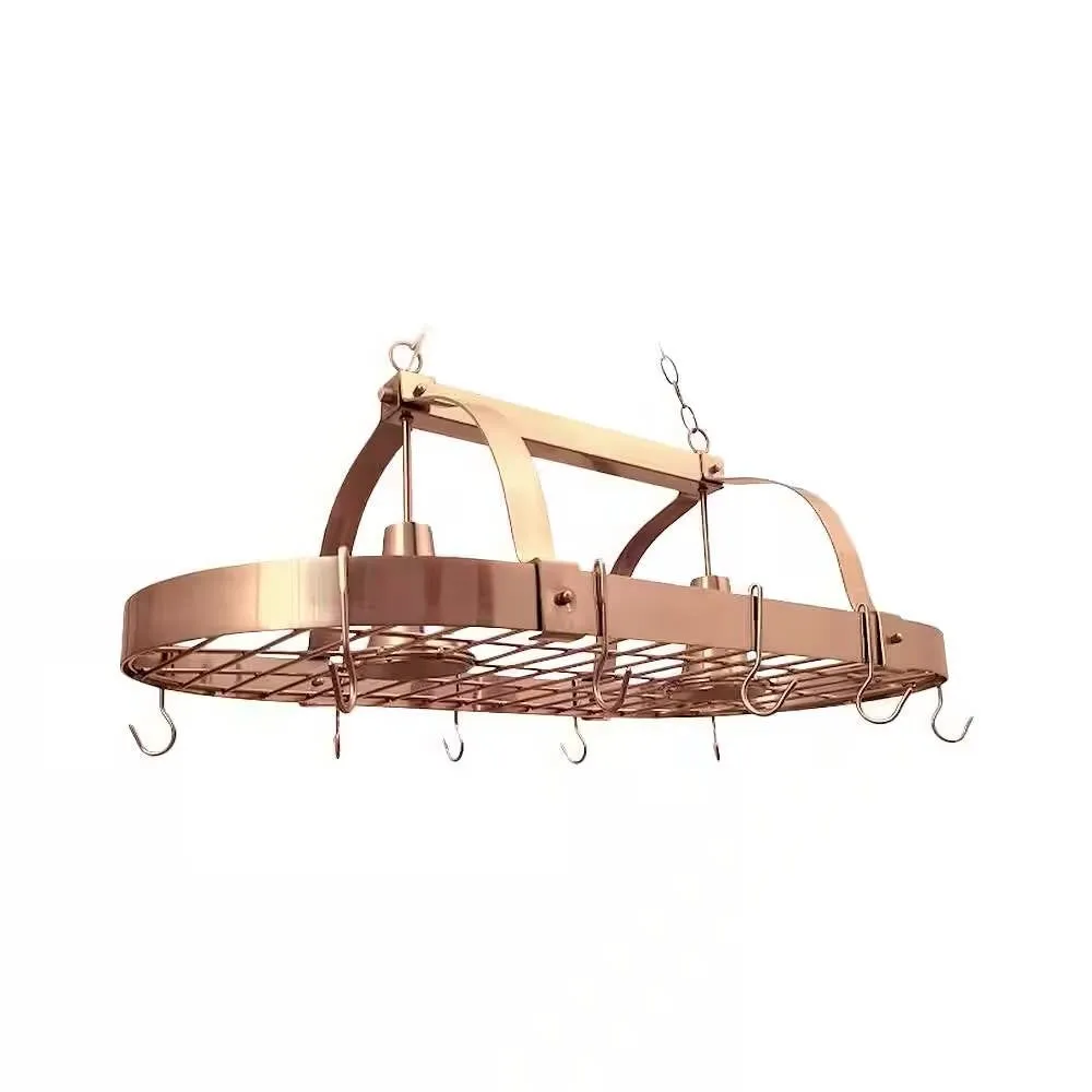 Mount Kitchen Pot Rack in Copper Finish with 2 Lights