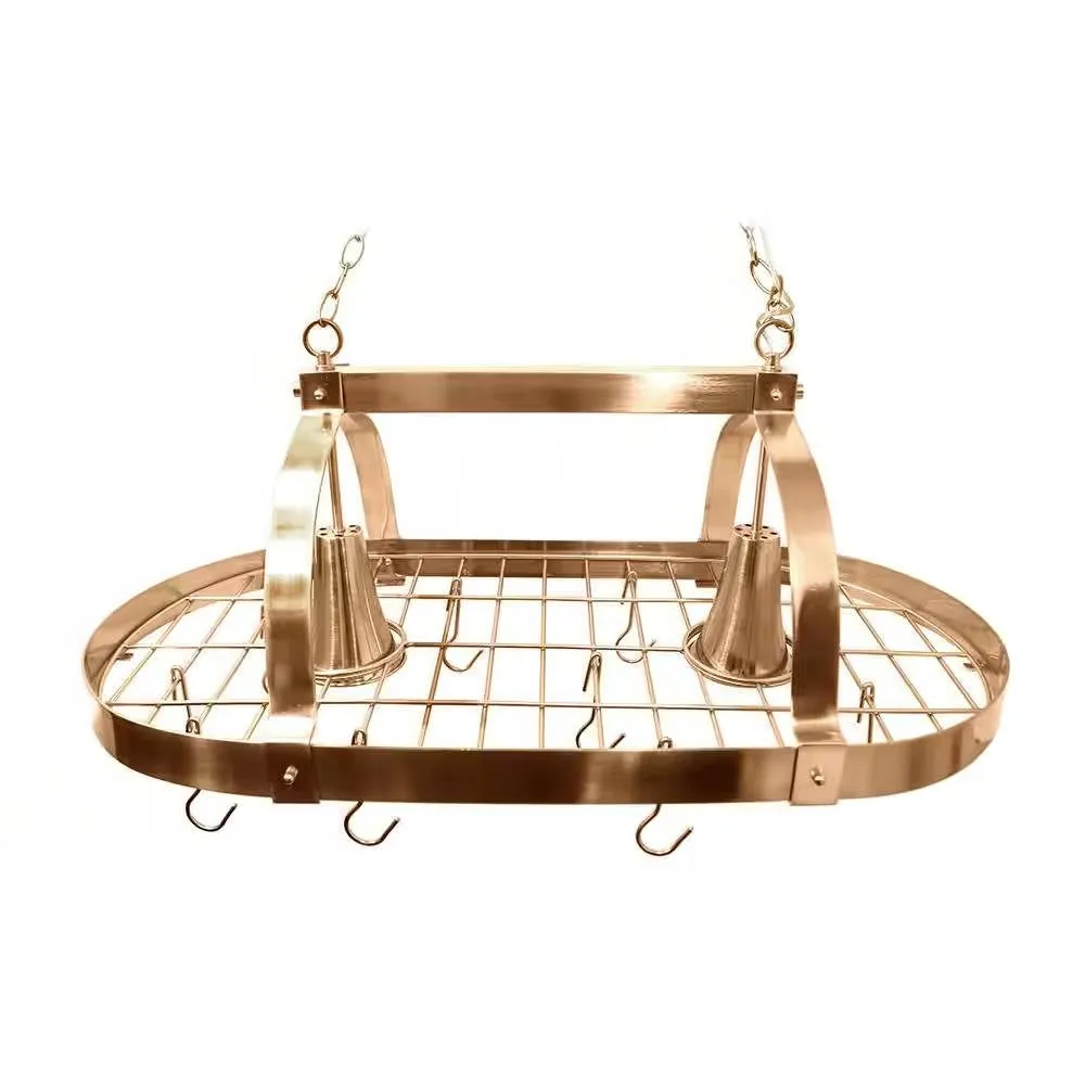 Mount Kitchen Pot Rack in Copper Finish with 2 Lights