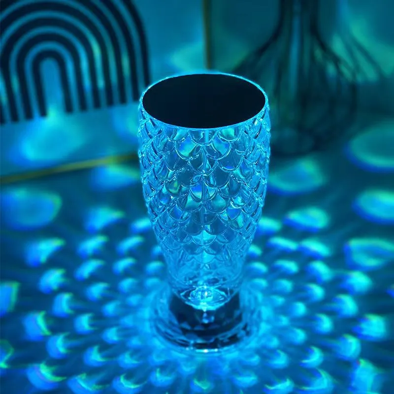 (NET) Crystal Lamp Fish Scale Lamp  LED Rechargeable Touch Night Light  Home Decor Creative Lights