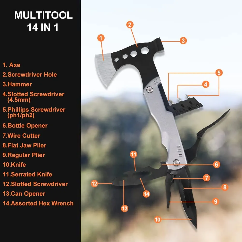 NewDoar Hammer Multitool Camping Accessories Survival Gear and Equipment Bottle Opener - Grey Axe