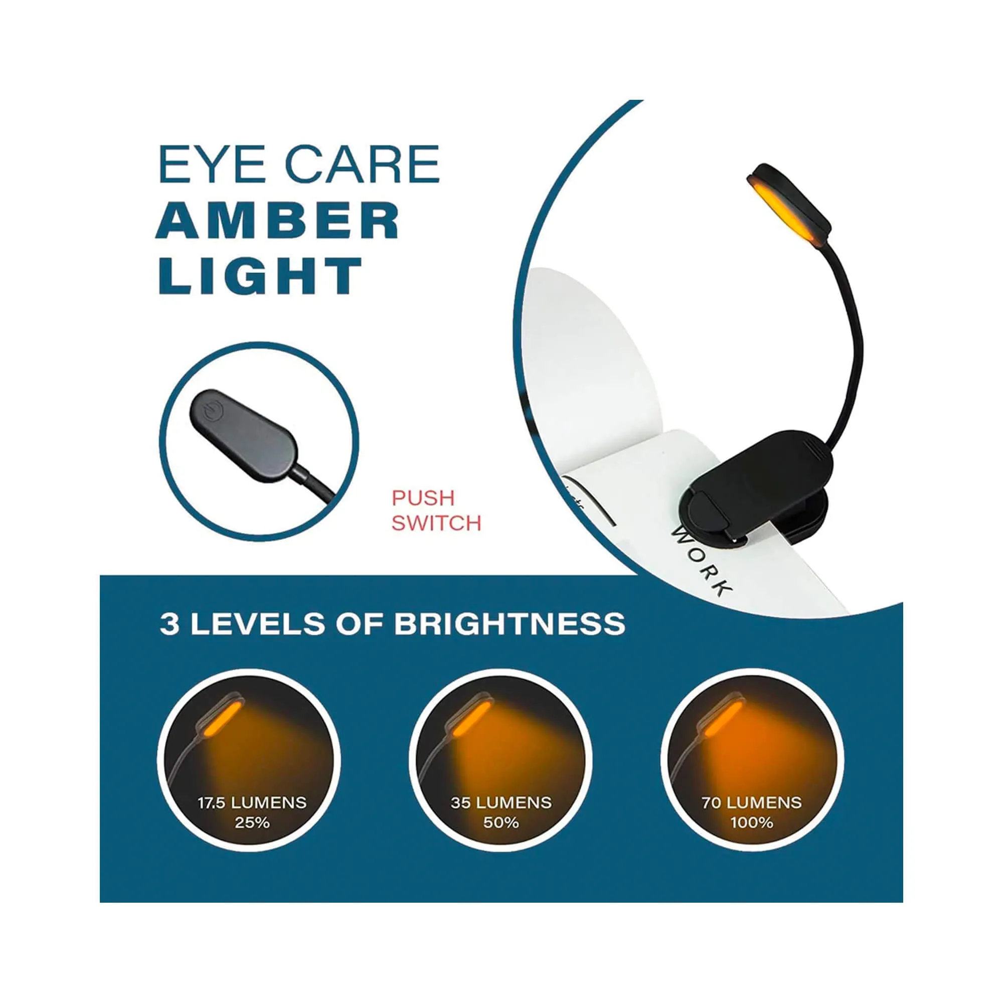 NoBlue Amber Book Light