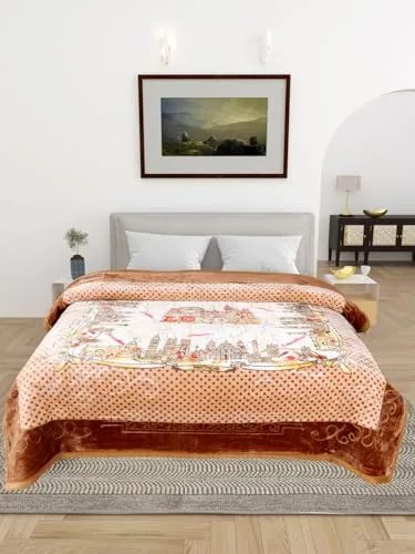 OMAJA HOME Cloudy Super Soft Fabric Floral Printed | Heavy Duty Luxury Ultra Two Ply Double Blanket | for Winters with English Colors & Stylish Bag Packing