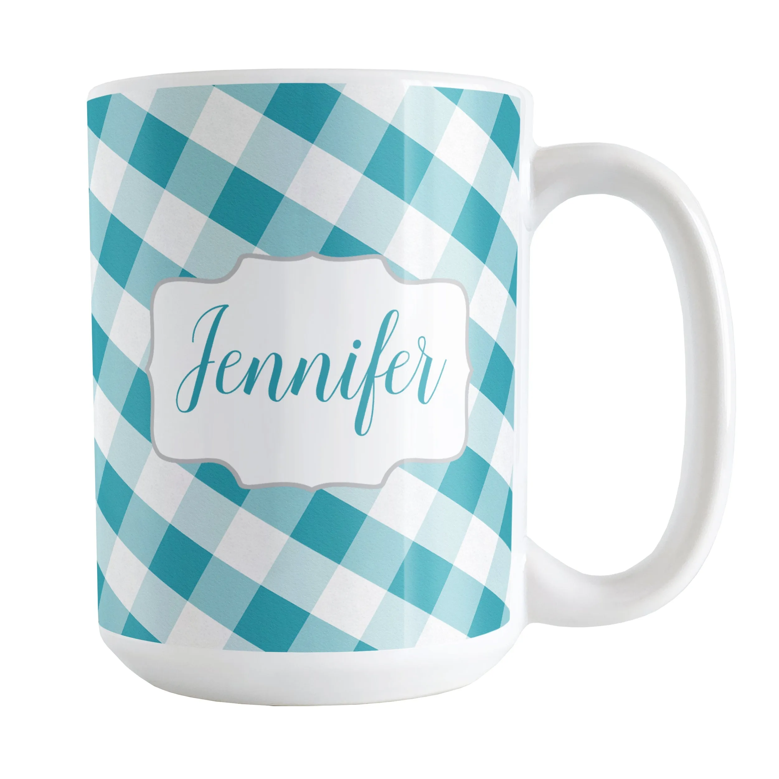 Personalized Turquoise Gingham Mug