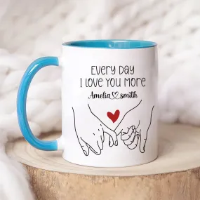 Personalized Valentines Day Mug - Custom Name Coffee Mug, Pinky Promise Holding Hands Mug, Gift For Her, Anniversary, Girlfriend, Couples