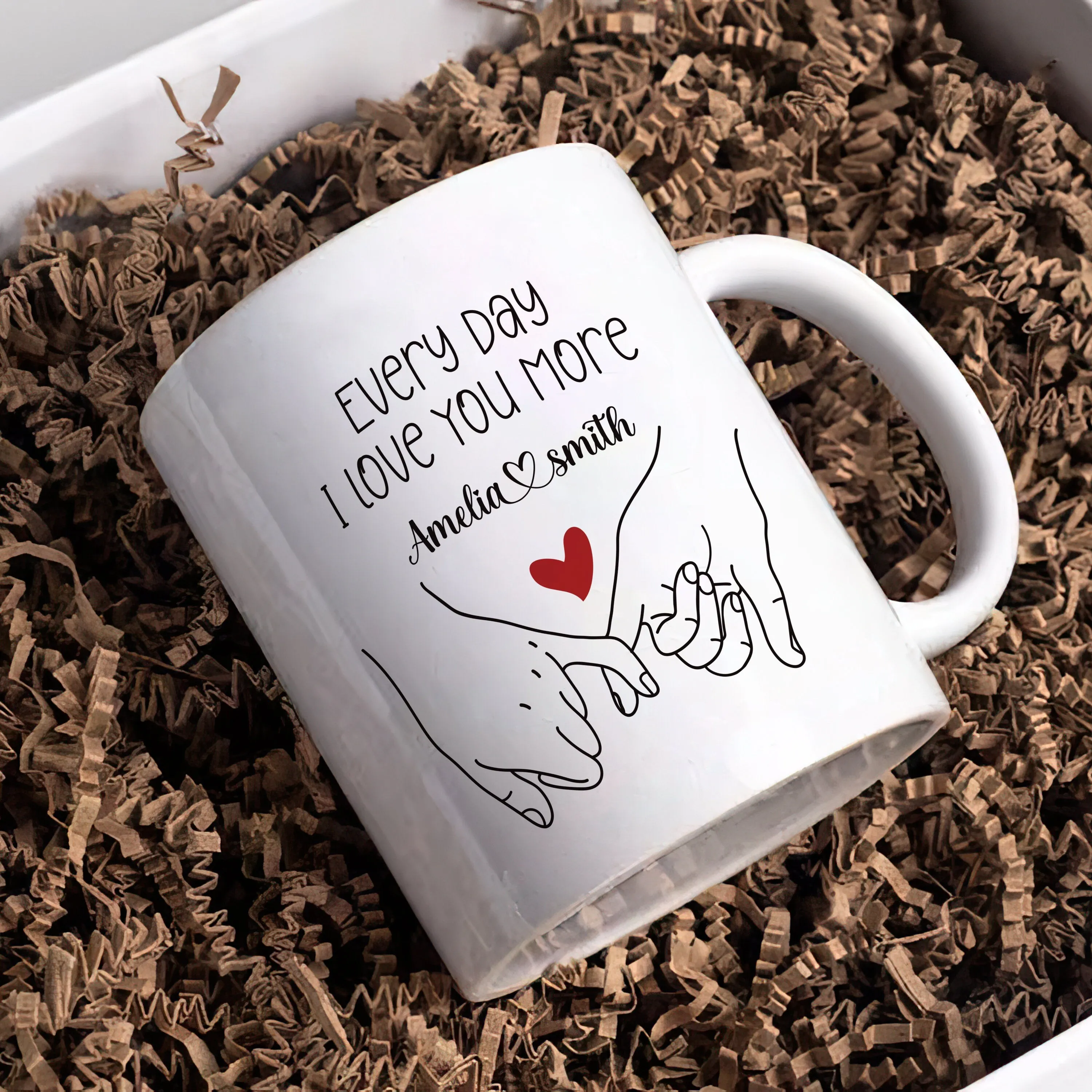 Personalized Valentines Day Mug - Custom Name Coffee Mug, Pinky Promise Holding Hands Mug, Gift For Her, Anniversary, Girlfriend, Couples