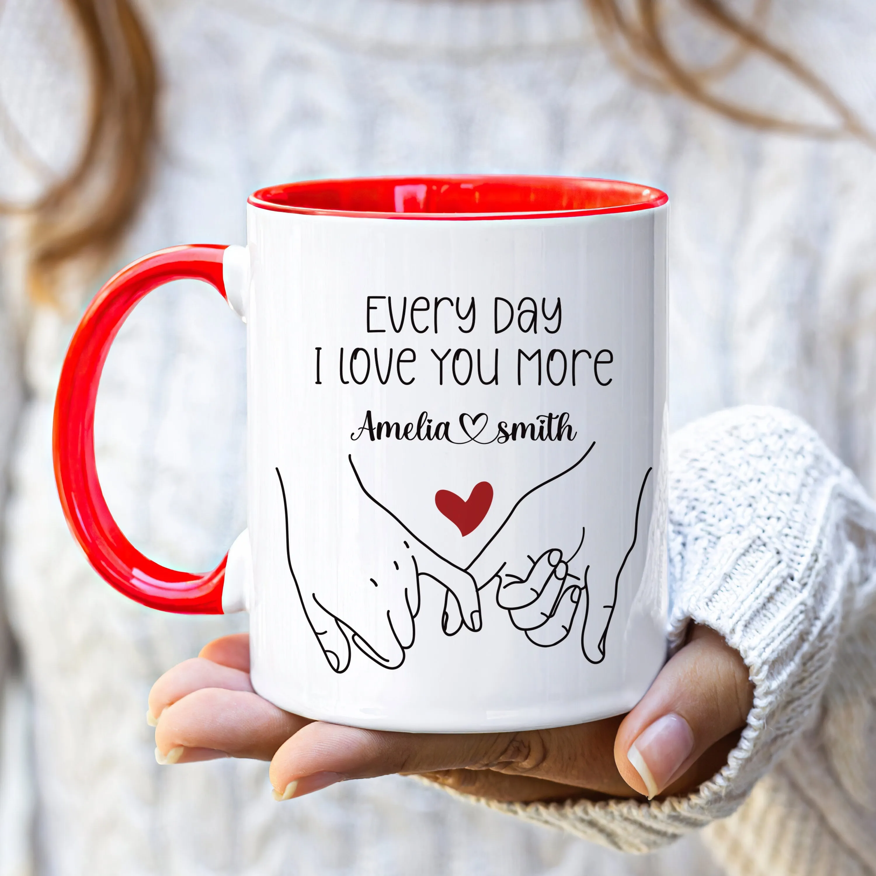 Personalized Valentines Day Mug - Custom Name Coffee Mug, Pinky Promise Holding Hands Mug, Gift For Her, Anniversary, Girlfriend, Couples