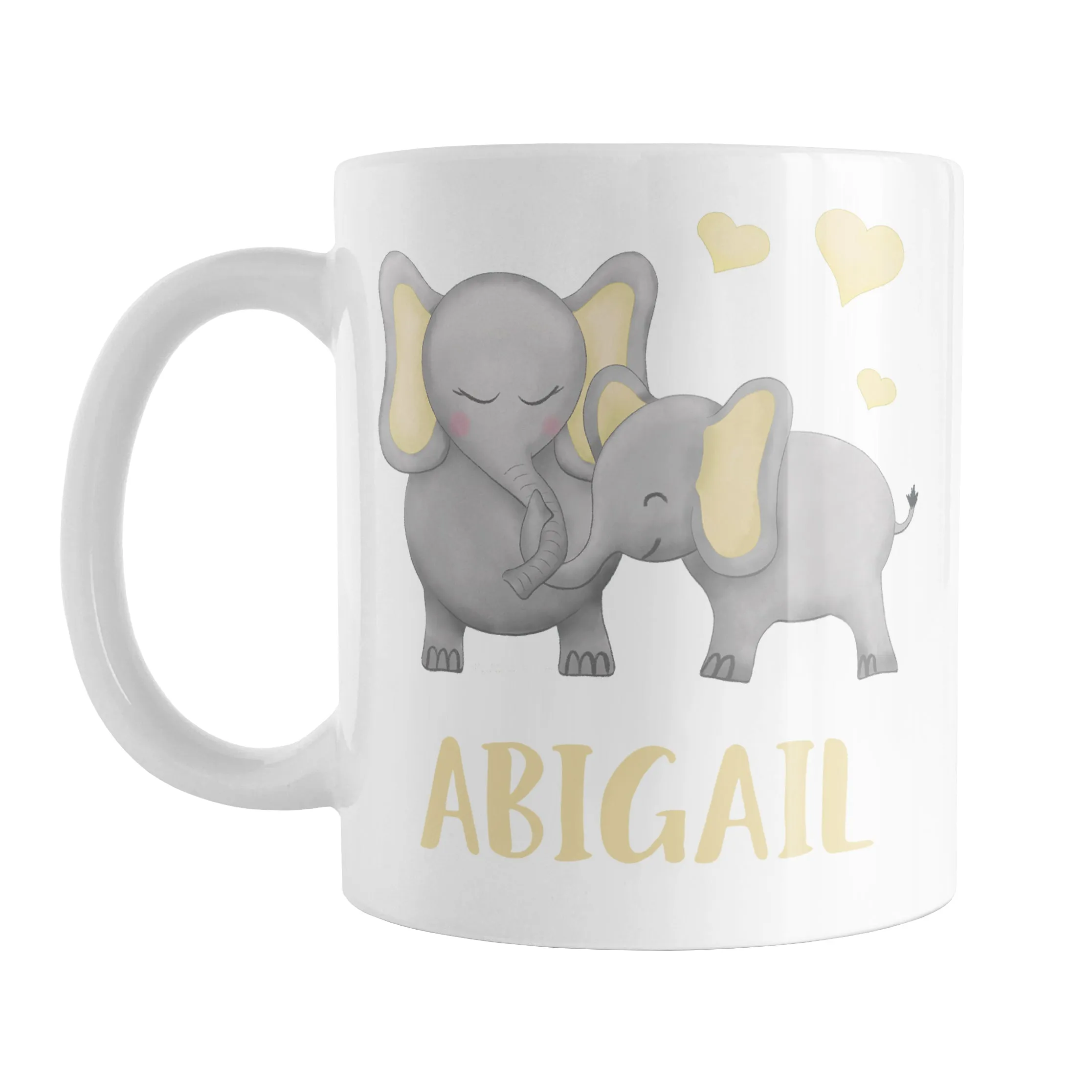 Personalized Watercolor Yellow Mommy and Baby Elephants Mug