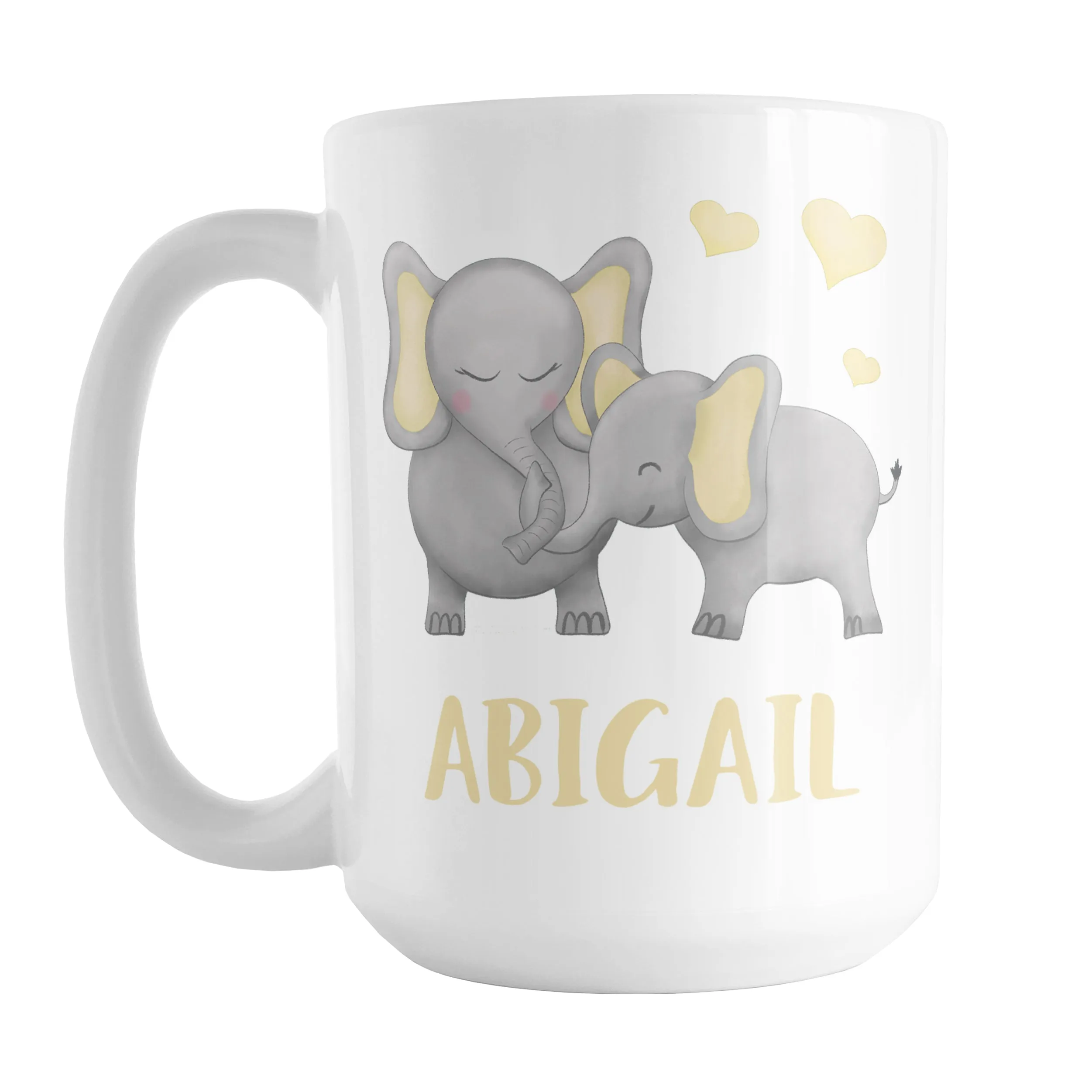 Personalized Watercolor Yellow Mommy and Baby Elephants Mug