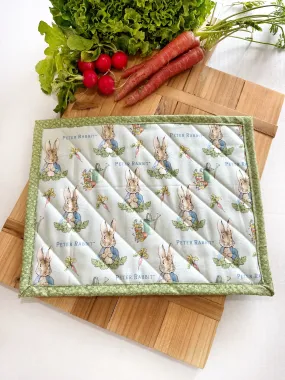 Peter Rabbit on blue Large Hot Pad