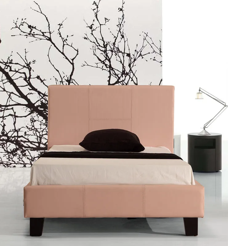 Pink PU Leather Single Bed Frame with Padded Headboard