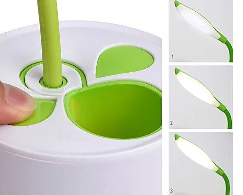 Plant Shape LED Desk Light with Pen Holder - Green