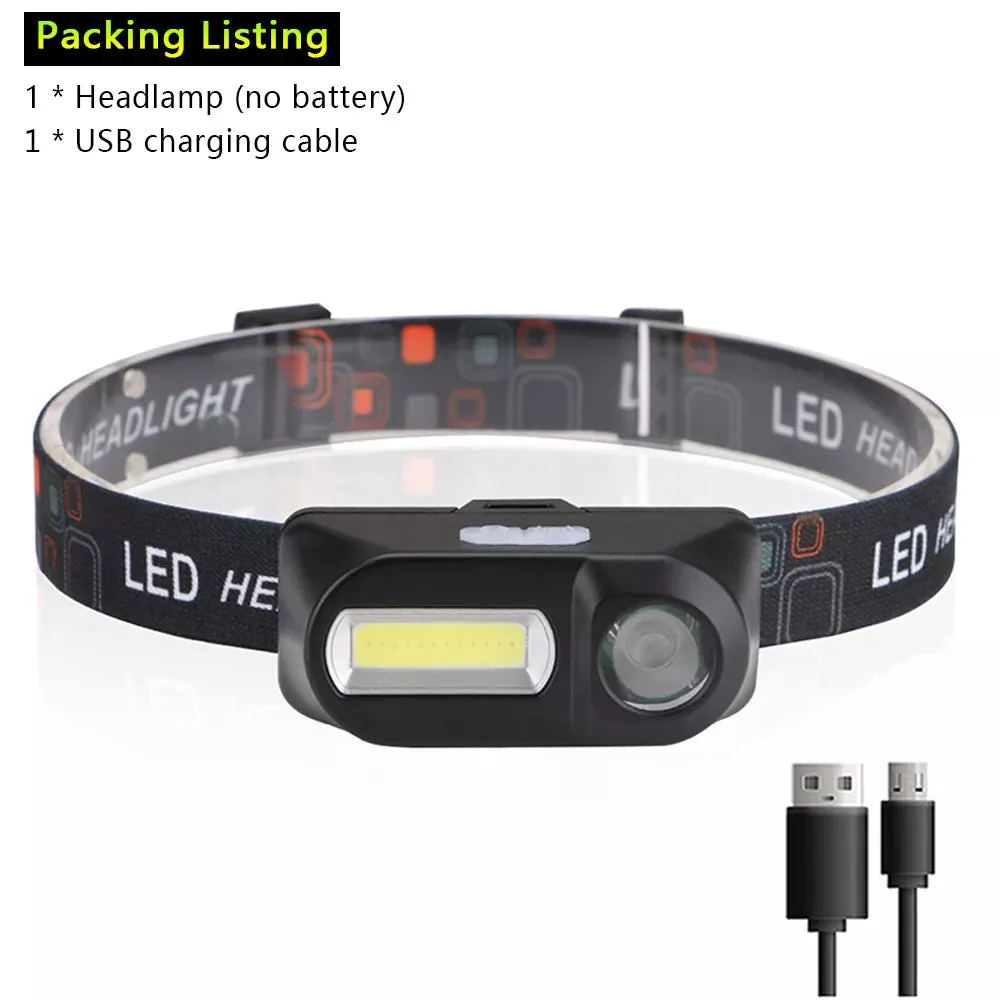 Portable Mini Headlamp XPE 4COB LED Headlight USB Rechargeable Use 18650 Battery Camping Light Night Fishing Lantern