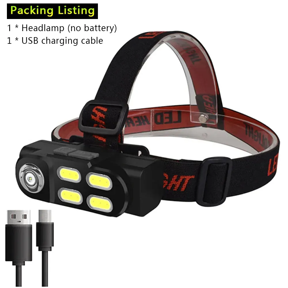 Portable Mini Headlamp XPE 4COB LED Headlight USB Rechargeable Use 18650 Battery Camping Light Night Fishing Lantern