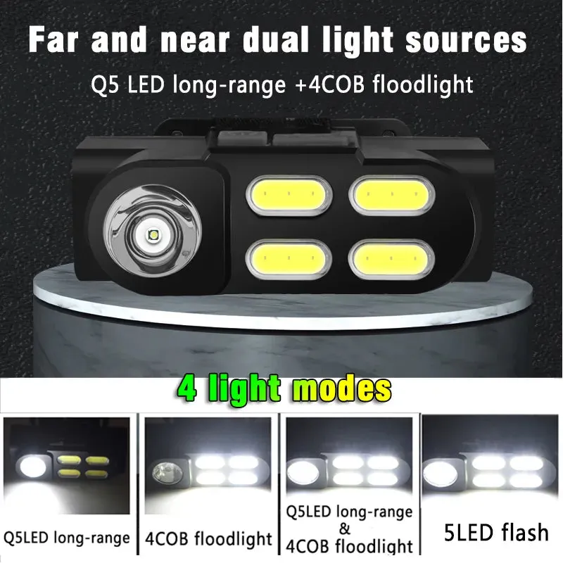 Portable Mini Headlamp XPE 4COB LED Headlight USB Rechargeable Use 18650 Battery Camping Light Night Fishing Lantern