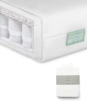 Premium Pocket Spring Cotbed Mattress and Fitted Sheets (Pack of 2) Bundle