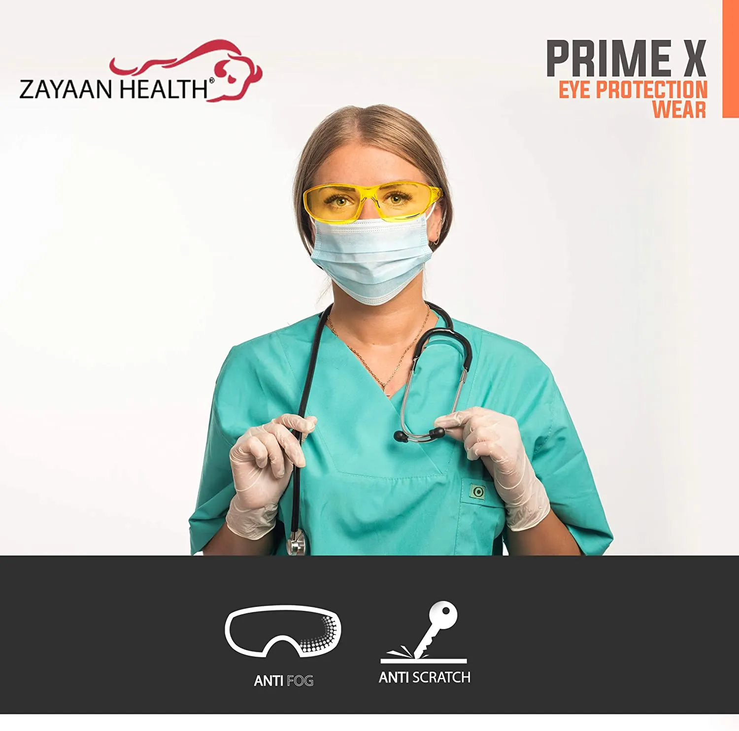 PrimeX Black Temple Anti-Scratch-Fog Safety Glasses, ANSI Z87.1, UV Protection