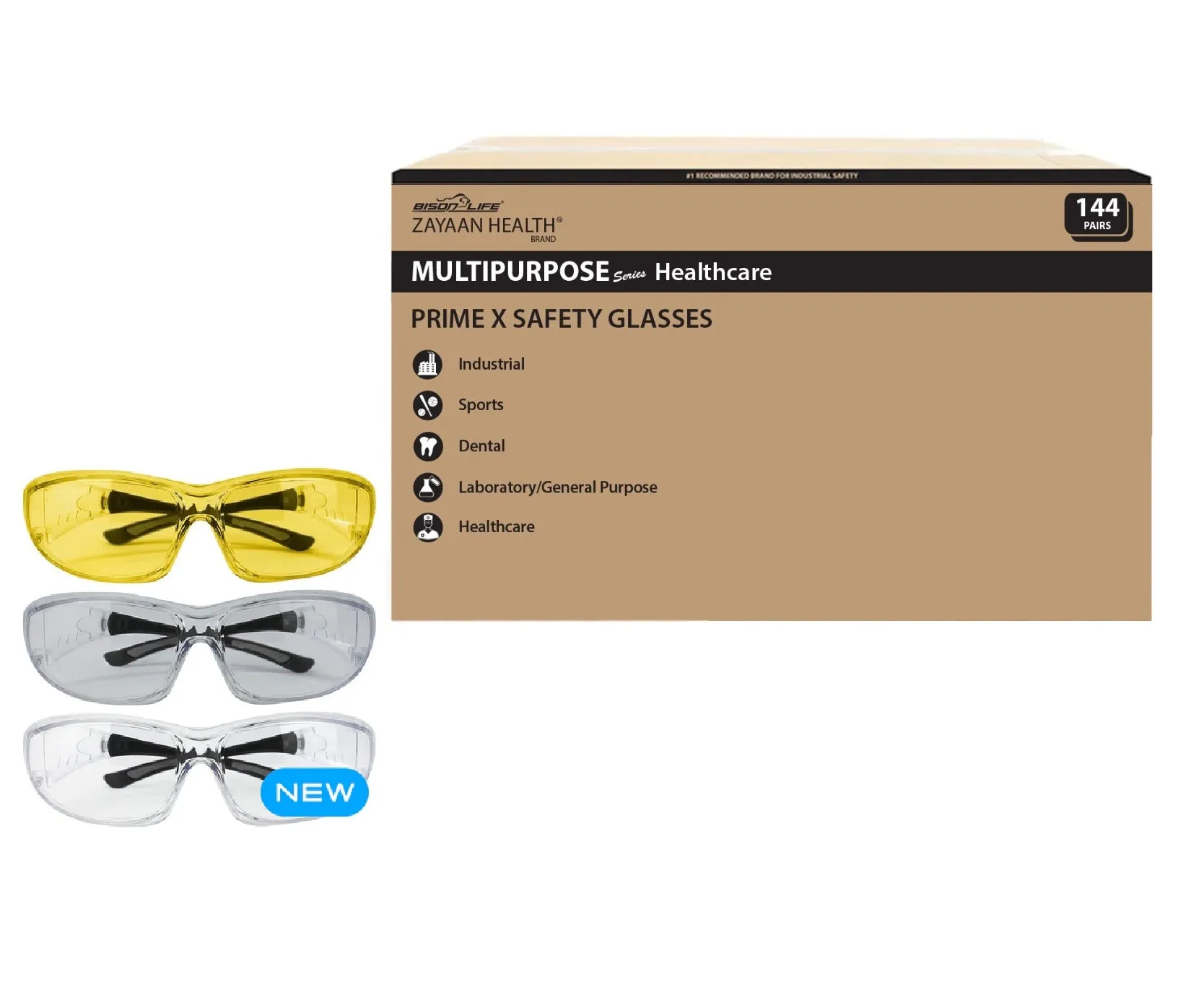 PrimeX Black Temple Anti-Scratch-Fog Safety Glasses, ANSI Z87.1, UV Protection