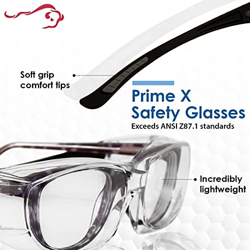 PrimeX Black Temple Anti-Scratch-Fog Safety Glasses, ANSI Z87.1, UV Protection