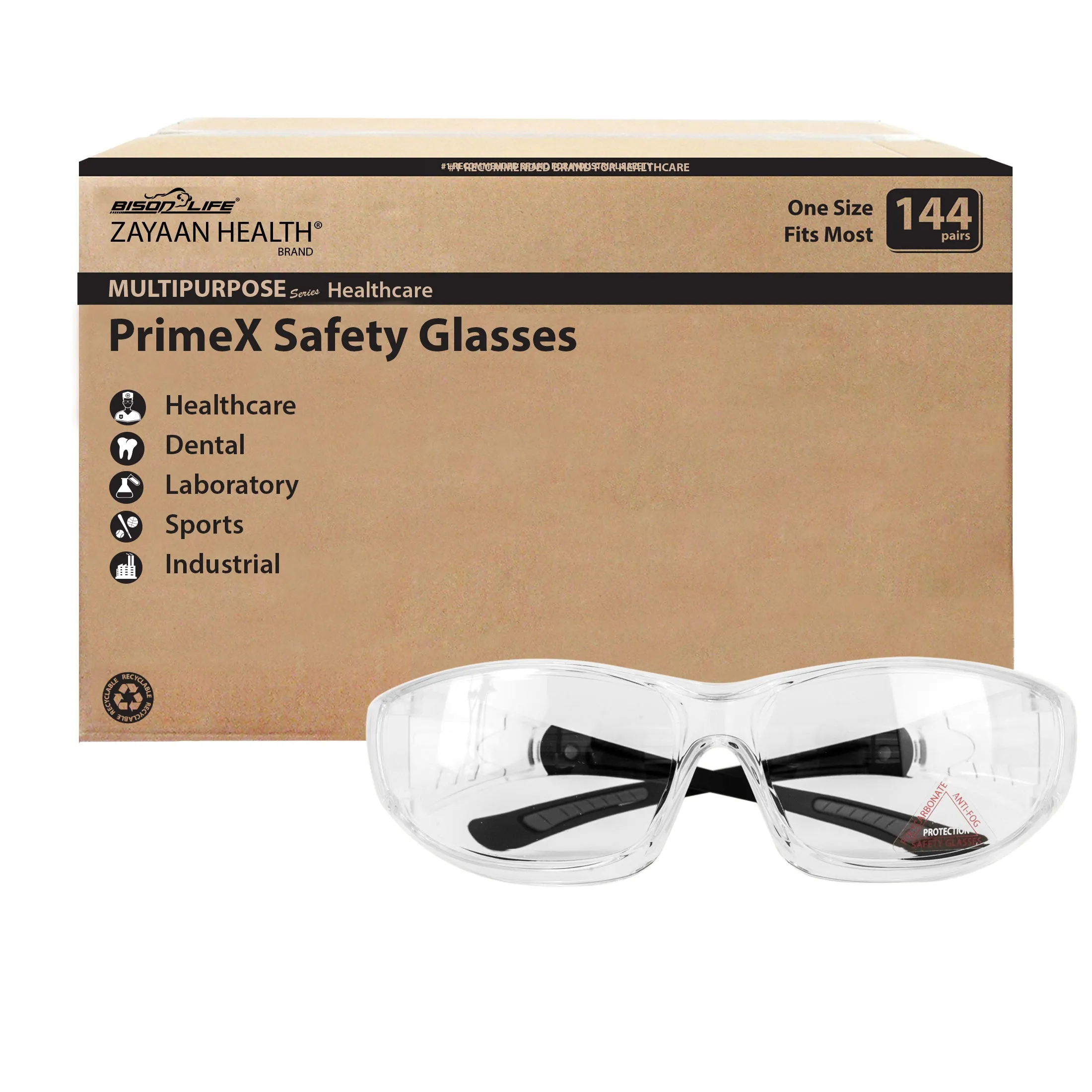 PrimeX Color Lens Black Temple Safety Glasses, Anti-Fog, ANSI Z87.1