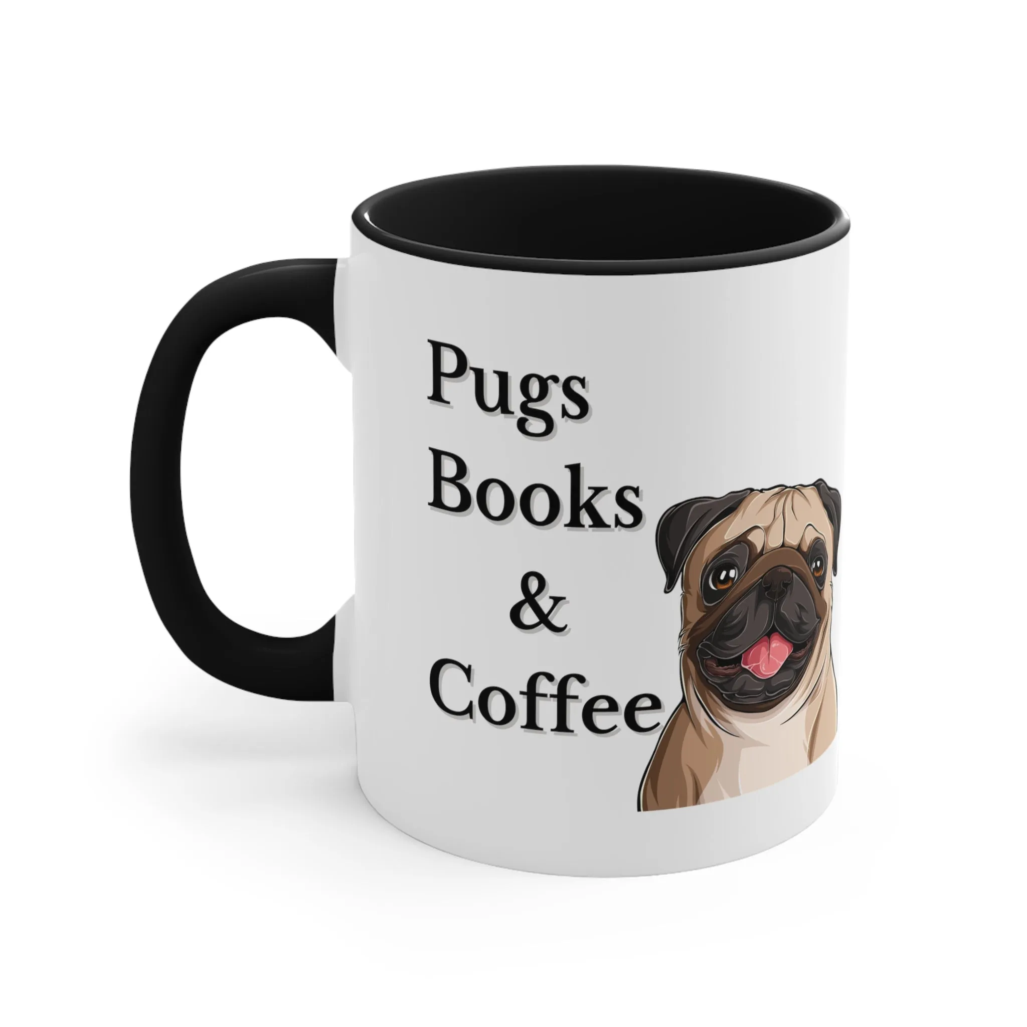 Pugs, Books and Coffee Custom Coffee Mug with Multi-Colors