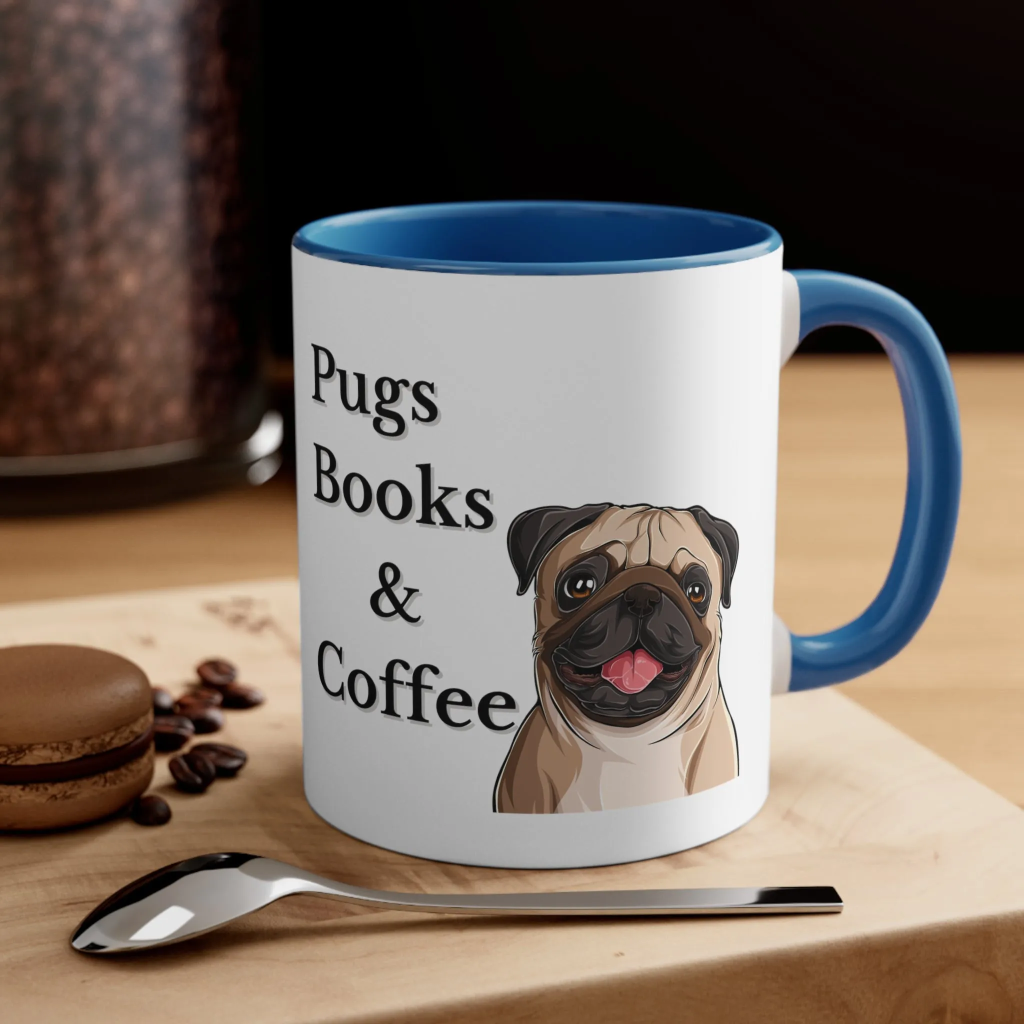 Pugs, Books and Coffee Custom Coffee Mug with Multi-Colors