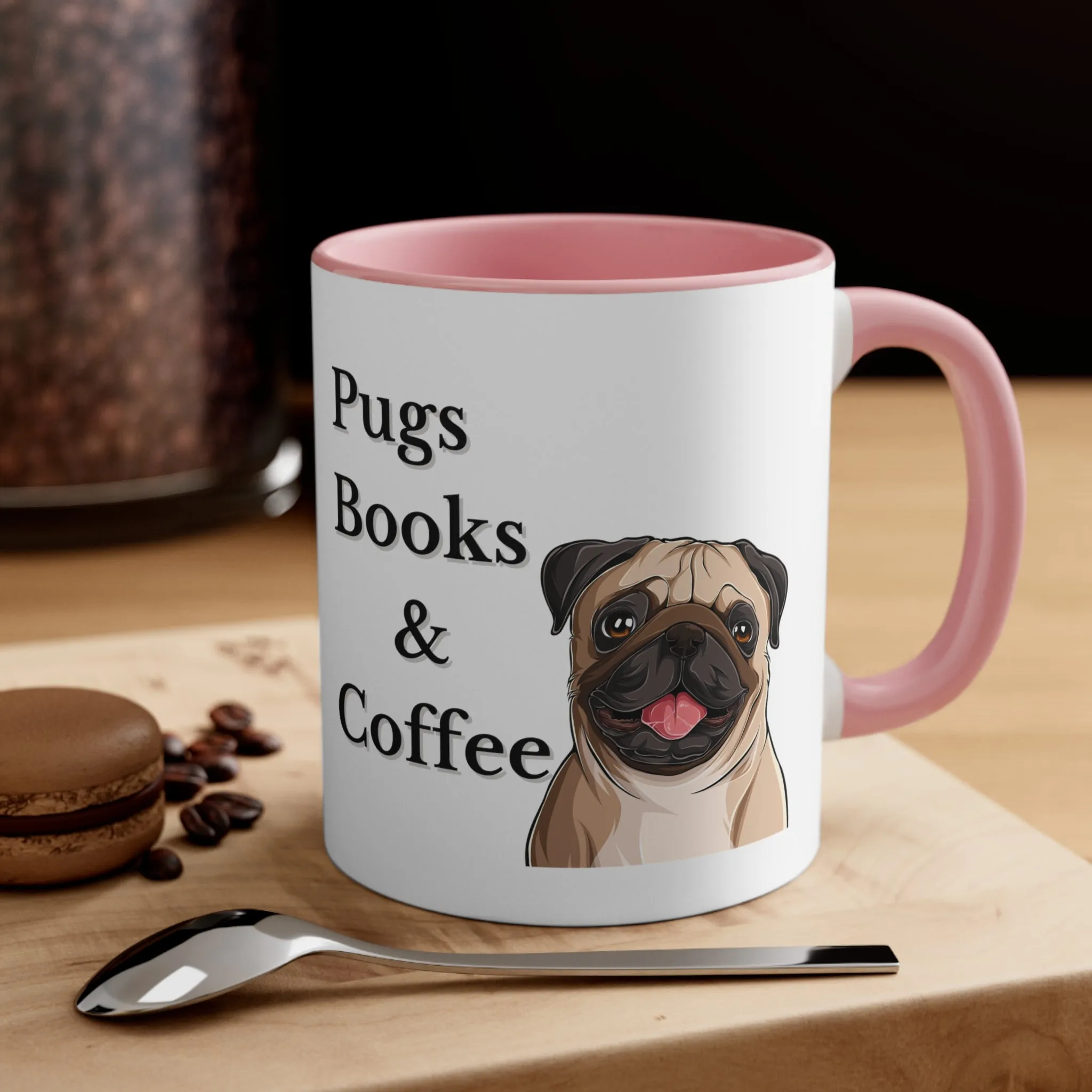 Pugs, Books and Coffee Custom Coffee Mug with Multi-Colors