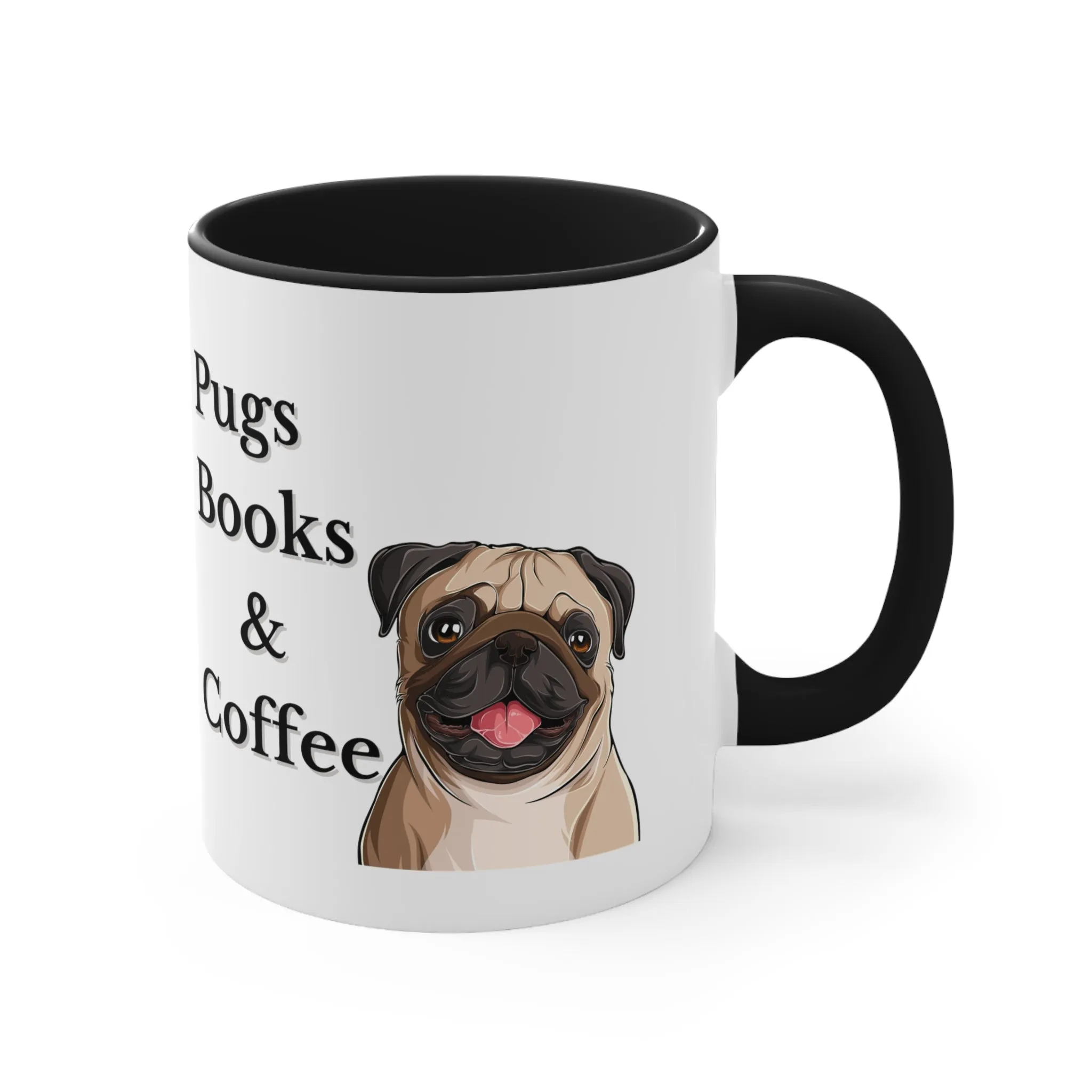 Pugs, Books and Coffee Custom Coffee Mug with Multi-Colors