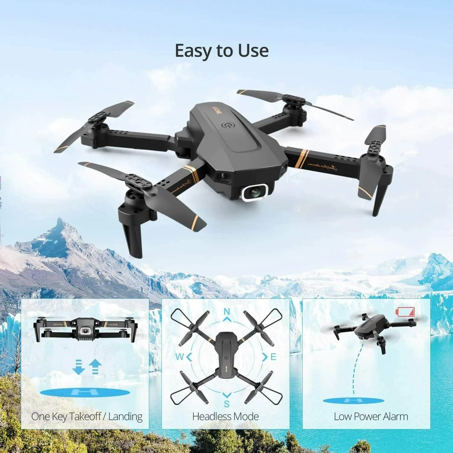 RC Quadcopter 4K HD Camera FPV Foldable Drone 6-axis Remote Control Copter for Kids Adult