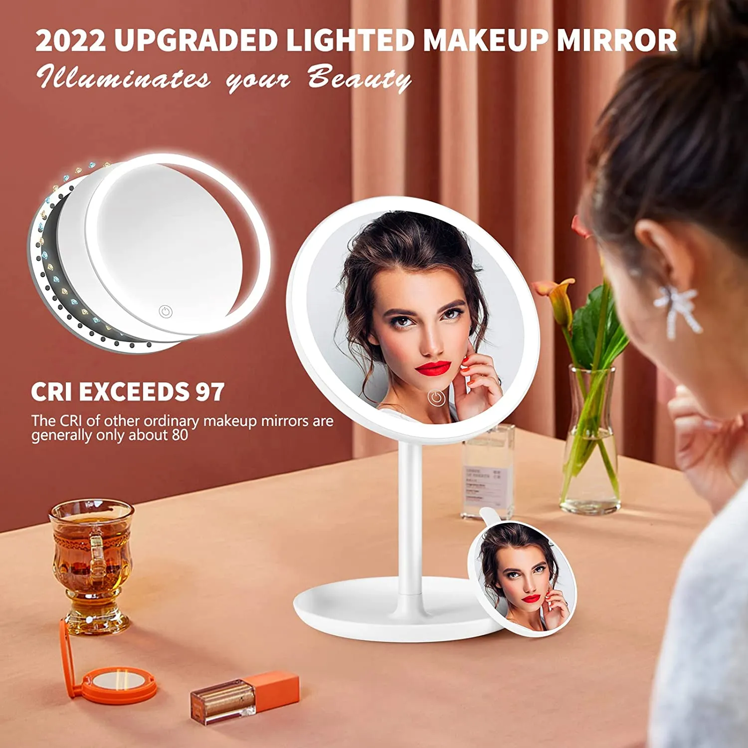 Rechargeable Lighted Makeup Mirror 50 LED Lights With Detachable Storage Tray