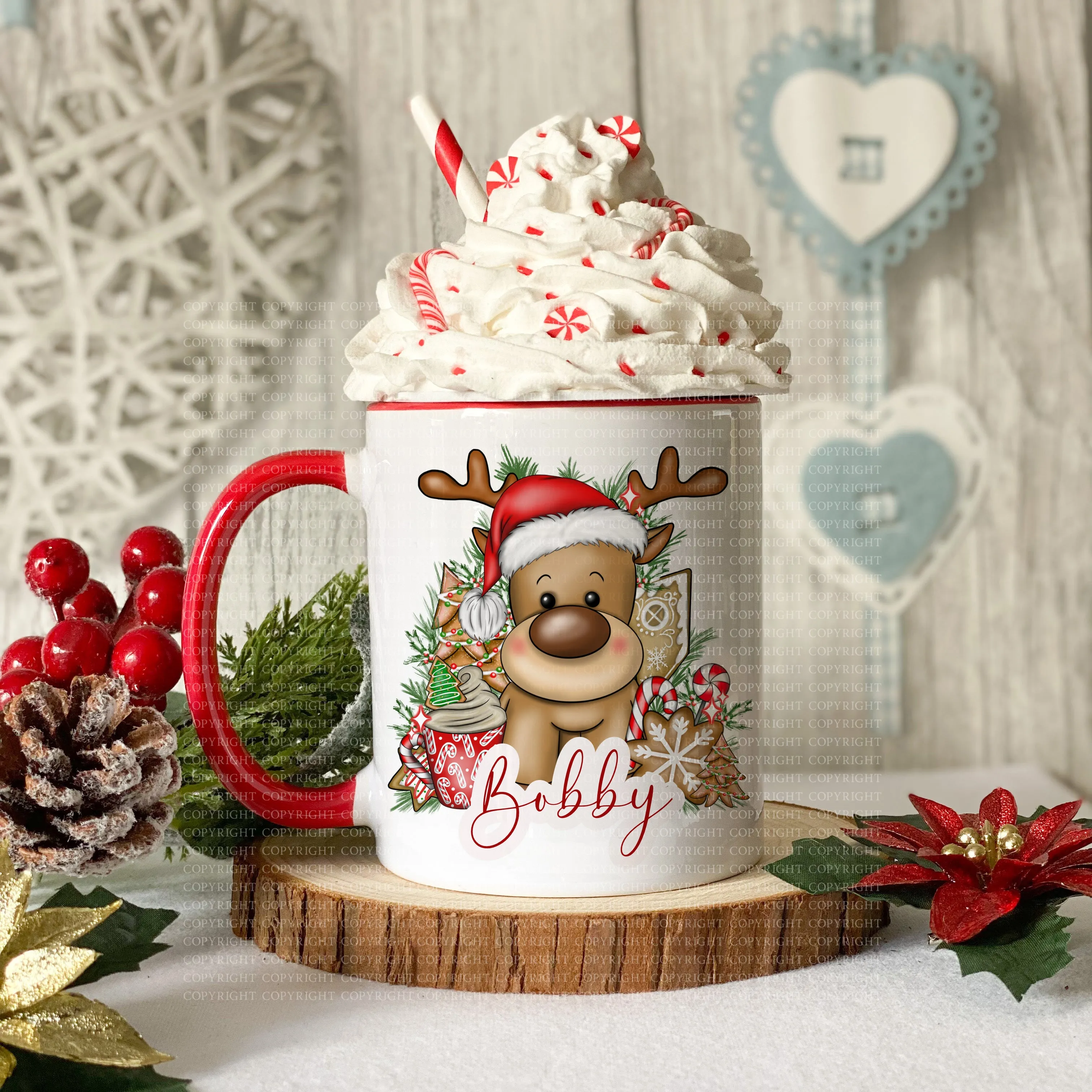 Red Reindeer Christmas Mug