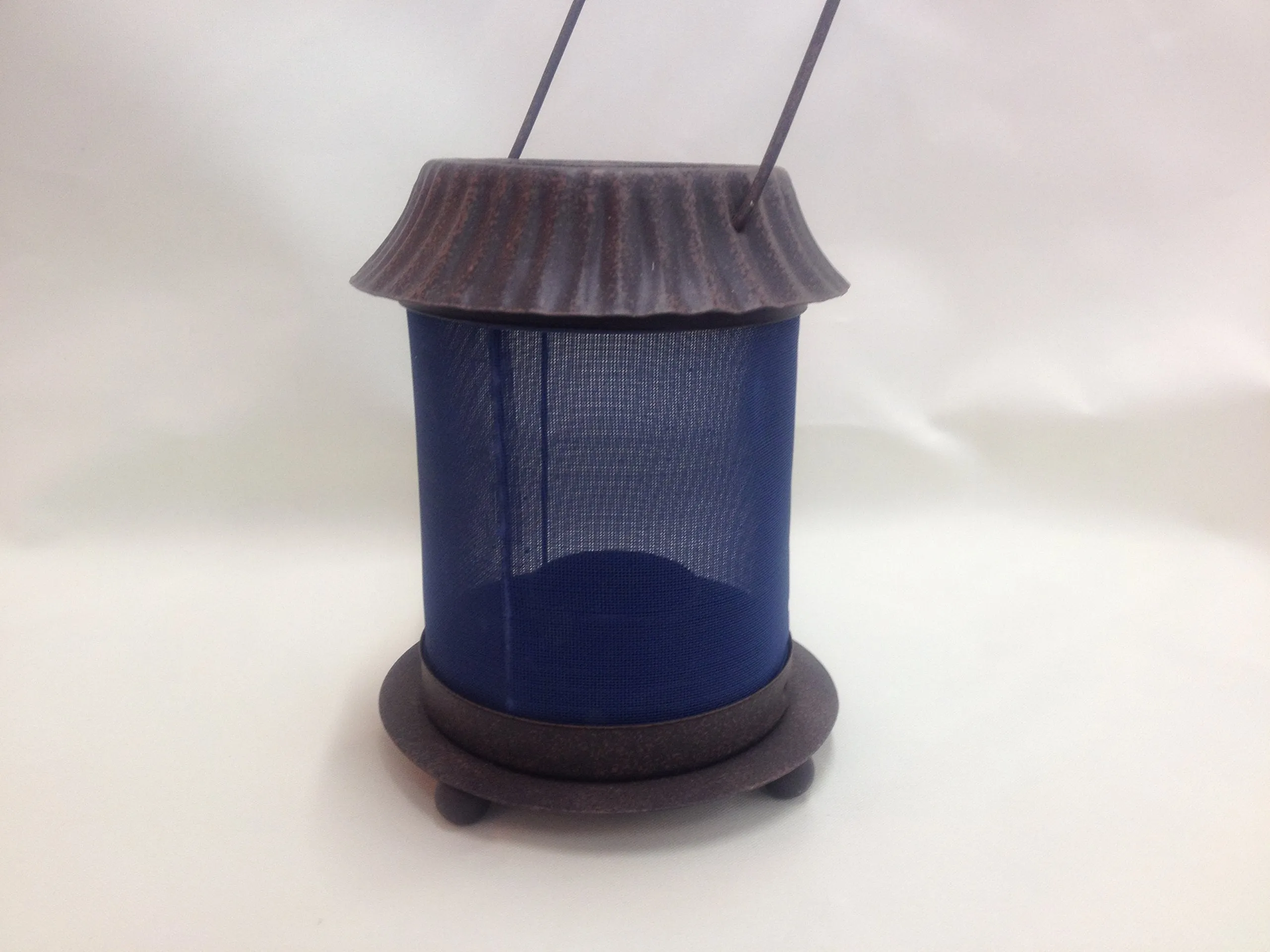 RUST EFFECT LANTERN WITH MESH SHADE - BLUE