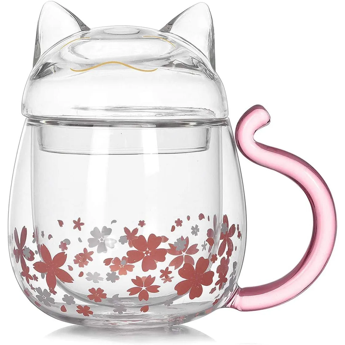 Sakura Cat Glass Cup